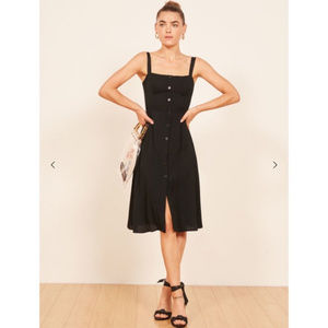 Reformation Persimmon Midi Dress Black Buttons